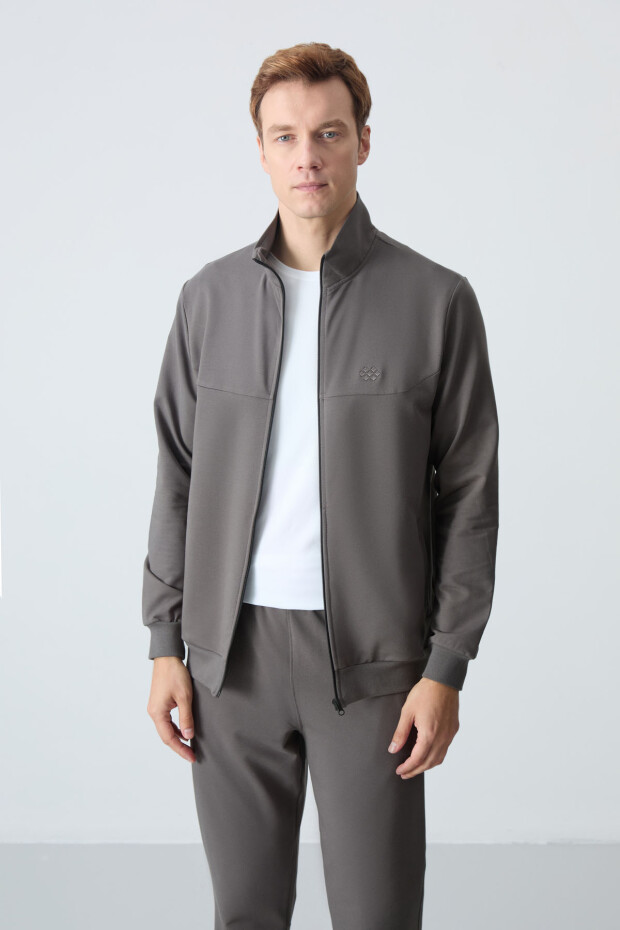 Koyu Gri Pamuklu Kalın Yumuşak Dokulu Comfort Fit Basic Erkek Eşofman Takım - 85260 - 8