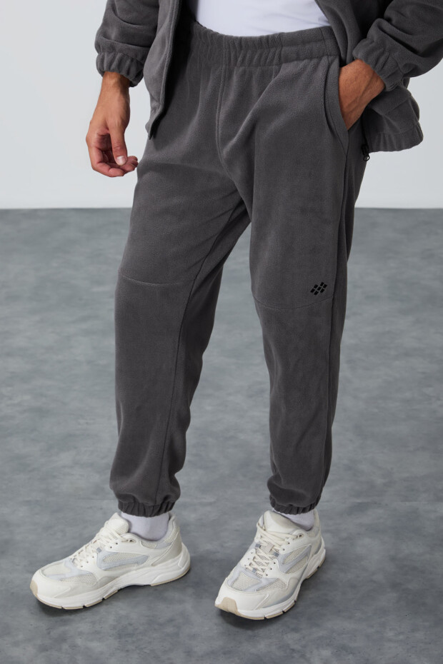 Koyu Gri Kalın Yumuşak Dokulu Comfort Fit Nakışlı Erkek Eşofman Takım - 85269 - 6