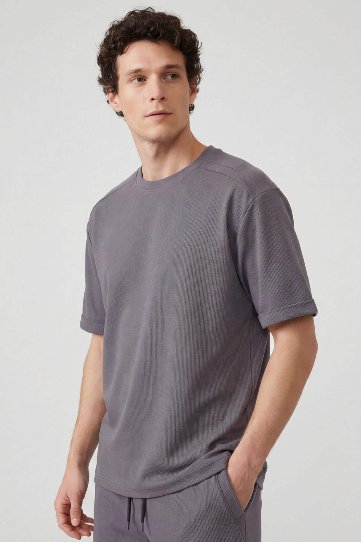 Koyu Gri Oversize Fit Yumuşak Dokulu Basic Erkek Şort Takım - 85274 - TOMMYLIFE (1)