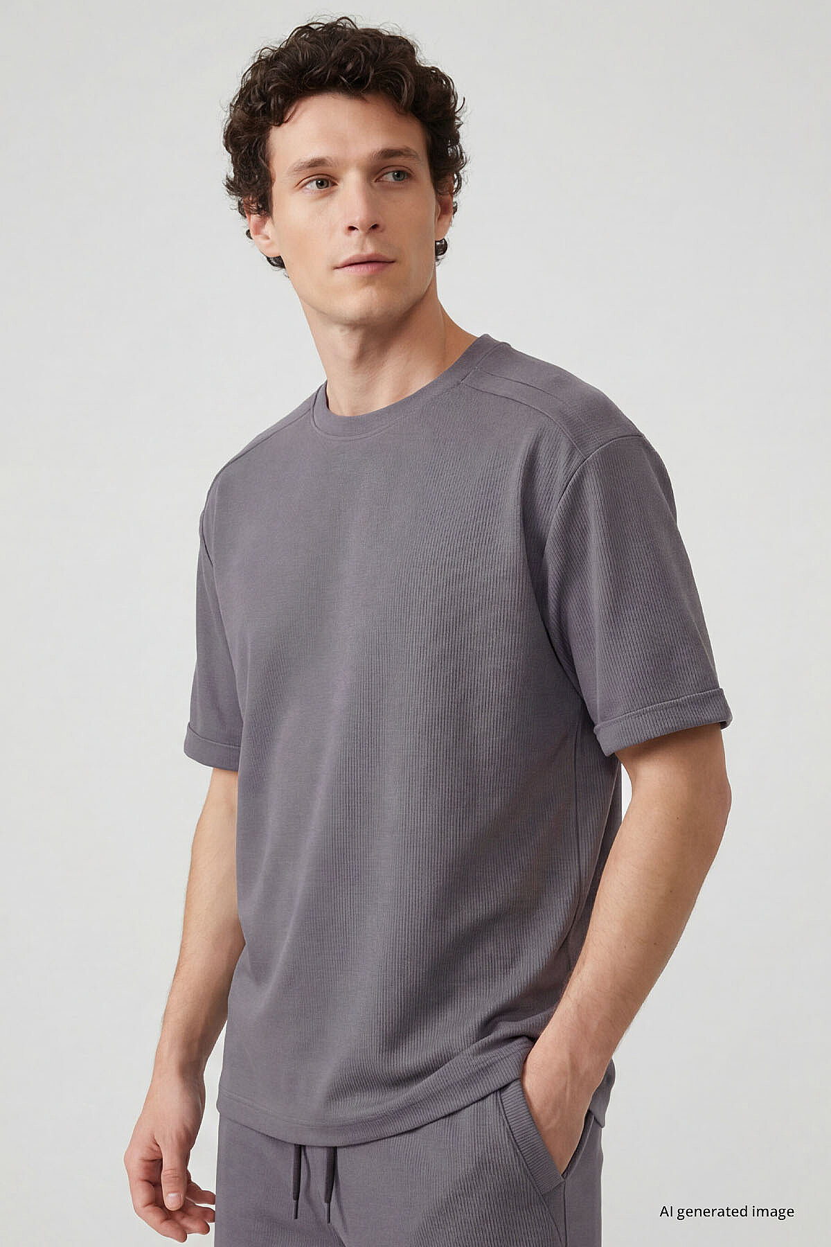 Koyu Gri Oversize Fit Yumuşak Dokulu Basic Erkek Şort Takım - 85274 - TOMMYLIFE (1)