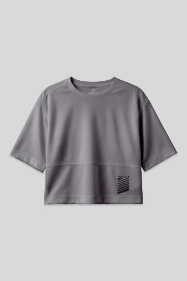 Koyu Gri Nefes Alan Dokulu İnce Esnek Standart Kalıp Performans Kadın T-Shirt - 97284 