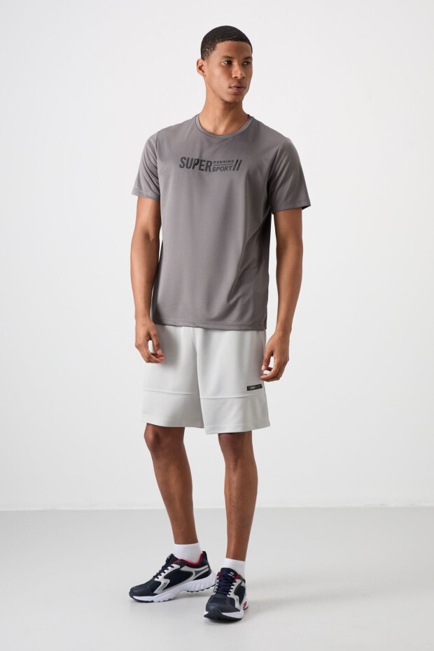 Koyu Gri Nefes Alan Dokulu İnce Esnek Standart Fit Erkek Performans T-Shirt - 88385 - 2