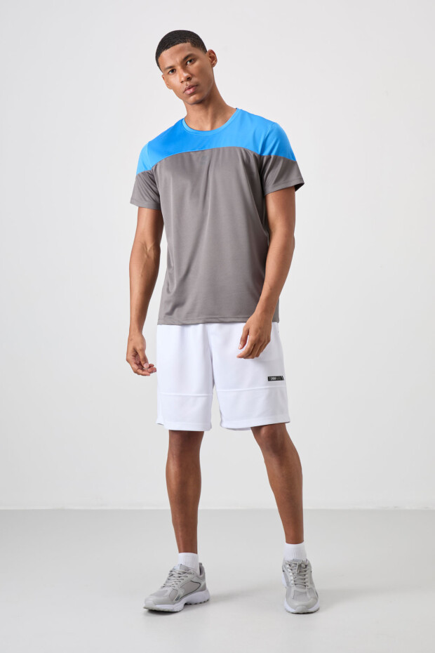 Koyu Gri Nefes Alan Dokulu İnce Esnek Standart Fit Erkek Performans T-Shirt - 88386 - 2