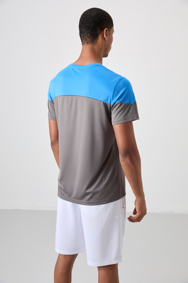 Koyu Gri Nefes Alan Dokulu İnce Esnek Standart Fit Erkek Performans T-Shirt - 88386 - 5
