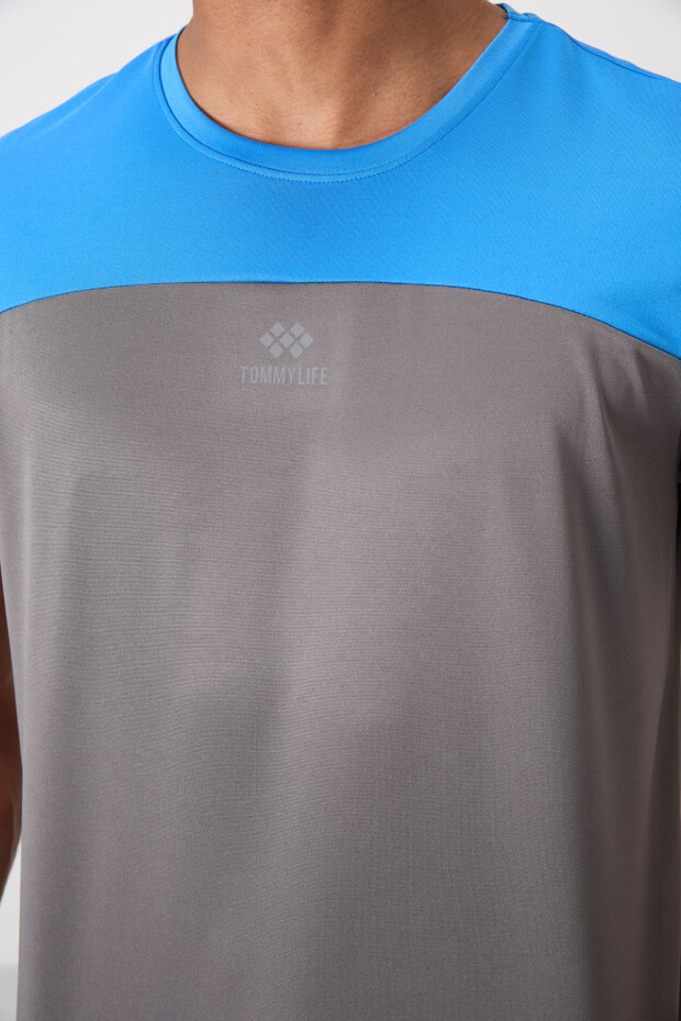 Koyu Gri Nefes Alan Dokulu İnce Esnek Standart Fit Erkek Performans T-Shirt - 88386 - 3