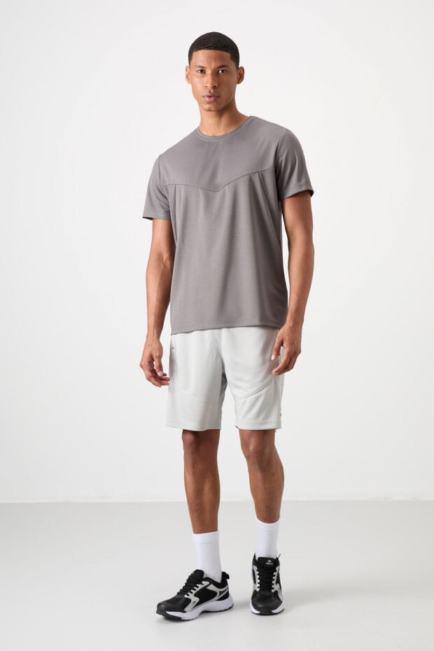 Koyu Gri Nefes Alan Dokulu İnce Esnek Standart Fit Erkek Performans T-Shirt - 88391 - 3