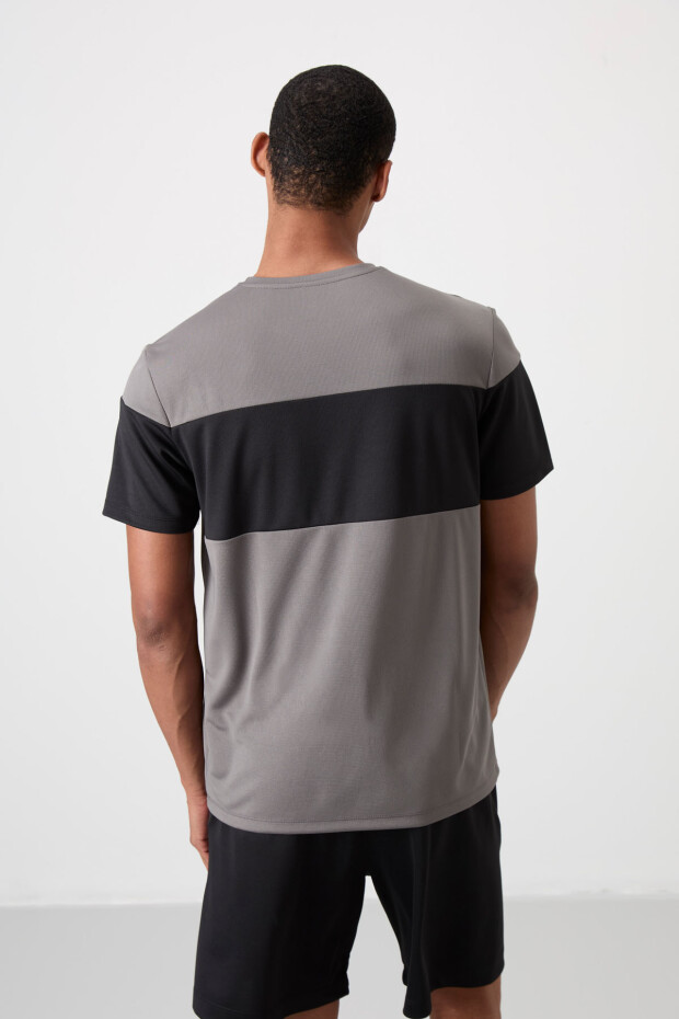 Koyu Gri Nefes Alan Dokulu İnce Esnek Standart Fit Erkek Performans T-Shirt - 88396 - 6
