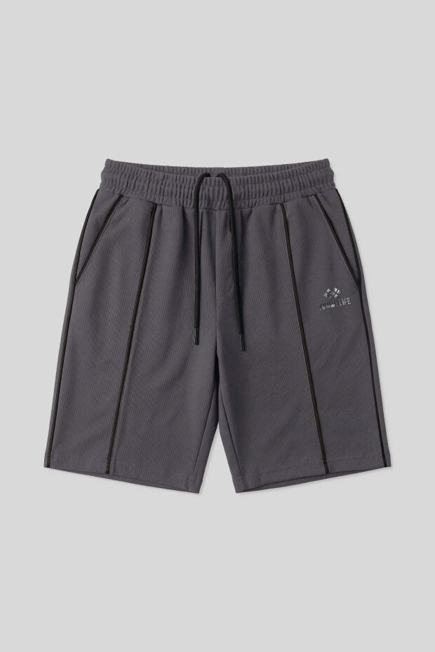 Koyu Gri Oversize Fit Basic Ön Dikiş Detaylı Erkek Şort - 81283 - 3