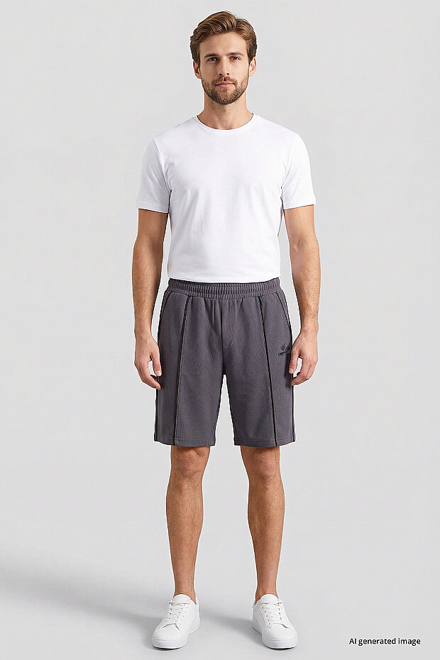 Koyu Gri Oversize Fit Basic Ön Dikiş Detaylı Erkek Şort - 81283 - 2