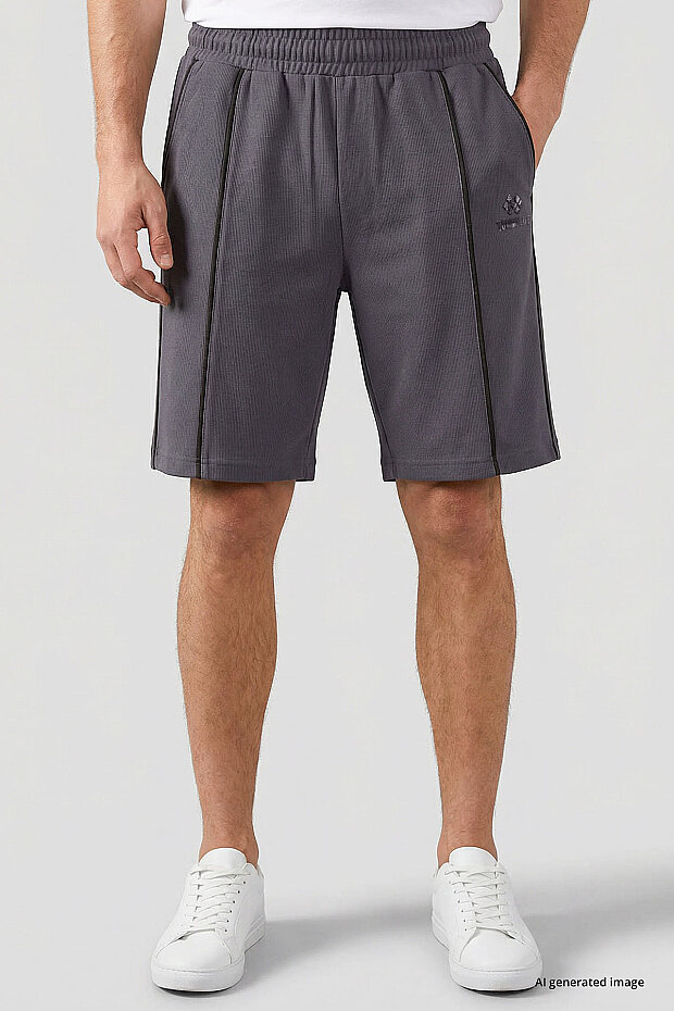 Koyu Gri Oversize Fit Basic Ön Dikiş Detaylı Erkek Şort - 81283 - 1