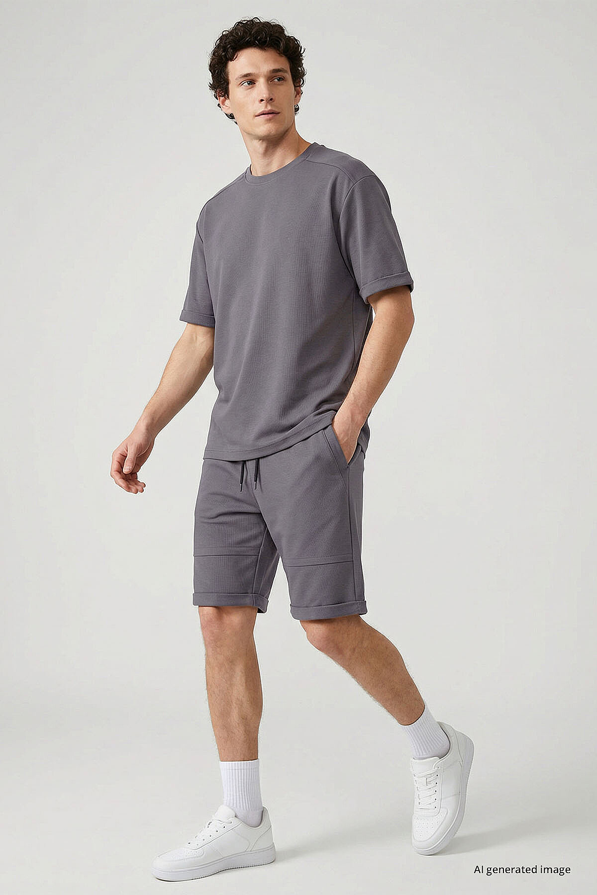 Koyu Gri Oversize Fit Yumuşak Dokulu Basic Erkek Şort Takım - 85274 - TOMMYLIFE