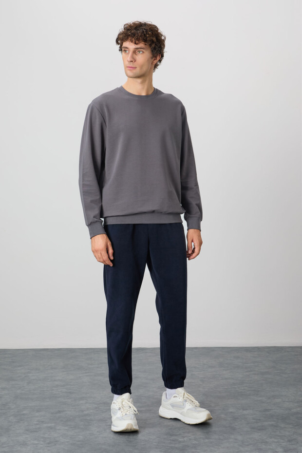 Koyu Gri Pamuk Yumuşak Dokulu Standart Fit Basic Erkek Sweatshirt - 88363 - 2