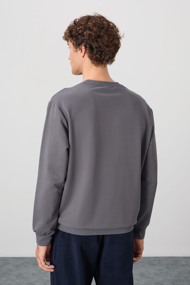 Koyu Gri Pamuk Yumuşak Dokulu Standart Fit Basic Erkek Sweatshirt - 88363 - 5