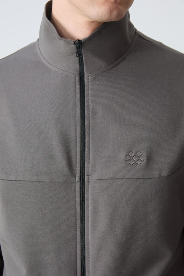 Koyu Gri Pamuklu Kalın Yumuşak Dokulu Comfort Fit Basic Erkek Eşofman Takım - 85260 - 6