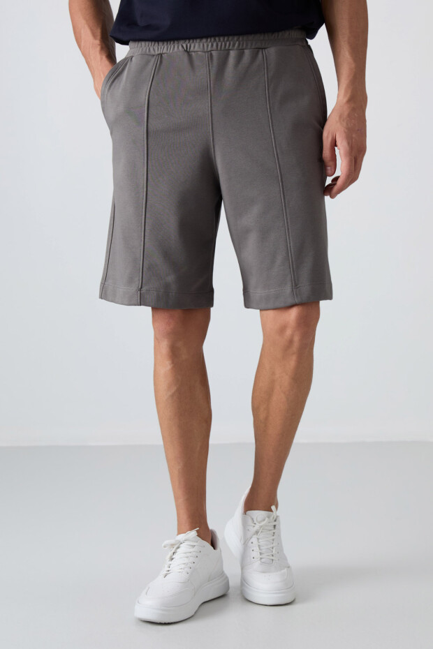 Koyu Gri Pamuklu Kalın Yumuşak Dokulu Comfort Fit Basic Erkek Şort - 81261 - 2