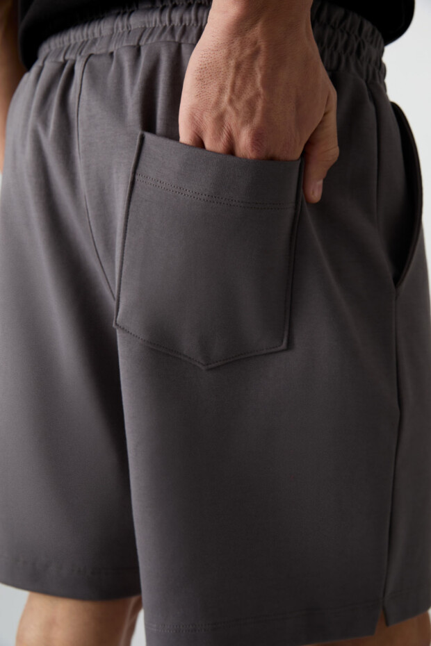 Koyu Gri Pamuklu Kalın Yumuşak Dokulu Comfort Fit Basic Erkek Şort - 81274 - 5