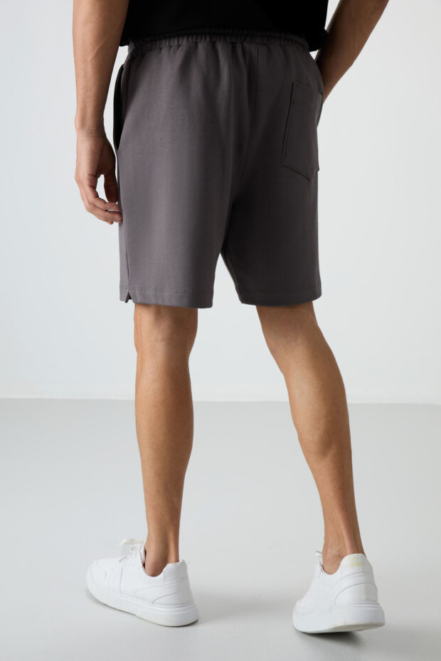 Koyu Gri Pamuklu Kalın Yumuşak Dokulu Comfort Fit Basic Erkek Şort - 81274 - 6