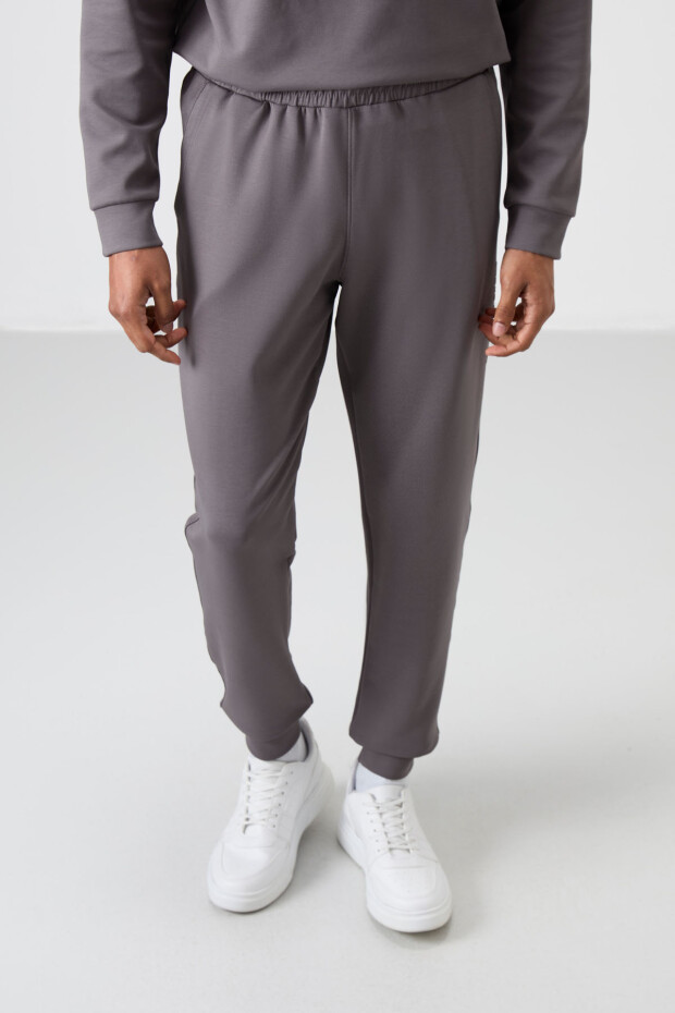 Koyu Gri Pamuklu Kalın Yumuşak Dokulu Comfort Fit Baskılı Erkek Eşofman Takım - 85253 - 3