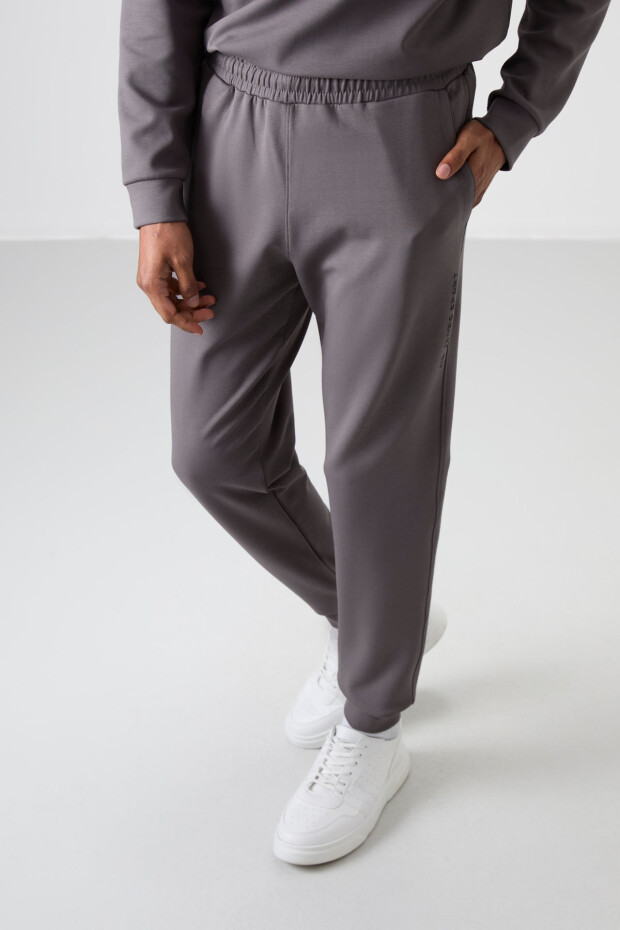 Koyu Gri Pamuklu Kalın Yumuşak Dokulu Comfort Fit Baskılı Erkek Eşofman Takım - 85253 - 6
