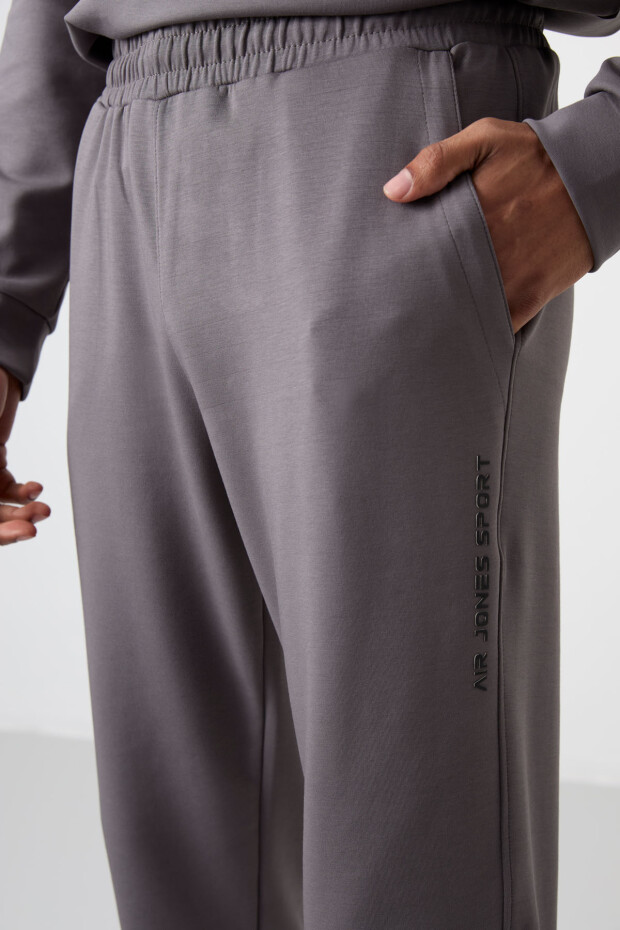Koyu Gri Pamuklu Kalın Yumuşak Dokulu Comfort Fit Baskılı Erkek Eşofman Takım - 85253 - 5