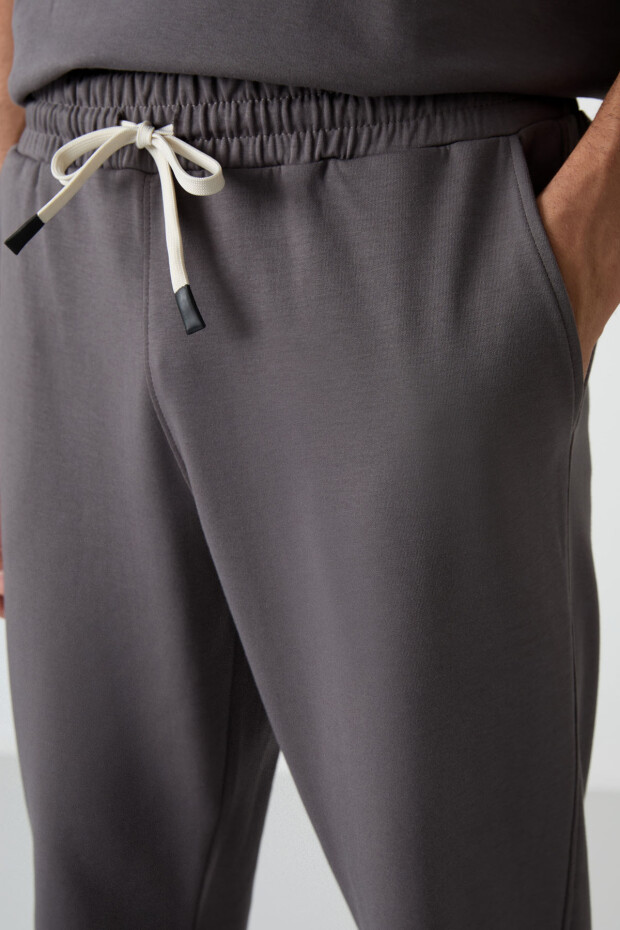 Koyu Gri Pamuklu Kalın Yumuşak Dokulu Oversize Fit Basic Erkek Eşofman Takım - 85251 - 4