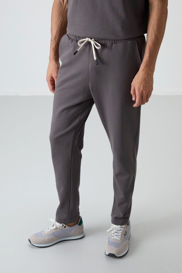 Koyu Gri Pamuklu Kalın Yumuşak Dokulu Oversize Fit Basic Erkek Eşofman Takım - 85251 - 5