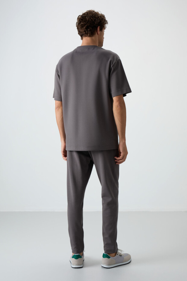 Koyu Gri Pamuklu Kalın Yumuşak Dokulu Oversize Fit Basic Erkek Eşofman Takım - 85251 - 8