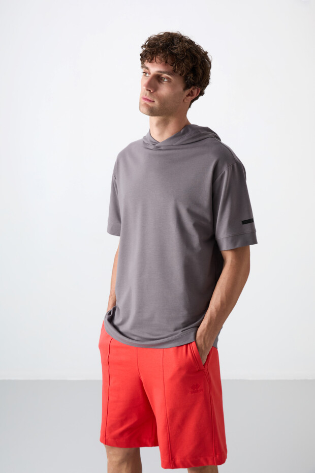 Koyu Gri Pamuklu Kalın Yumuşak Dokulu Oversize Fit Basic Erkek T-Shirt - 88352 - 4