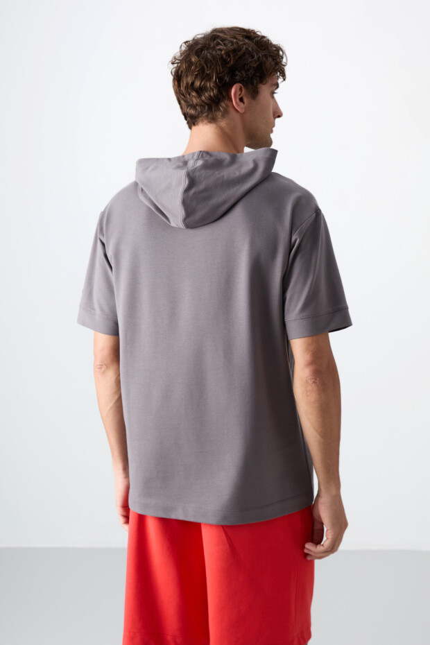 Koyu Gri Pamuklu Kalın Yumuşak Dokulu Oversize Fit Basic Erkek T-Shirt - 88352 - 5