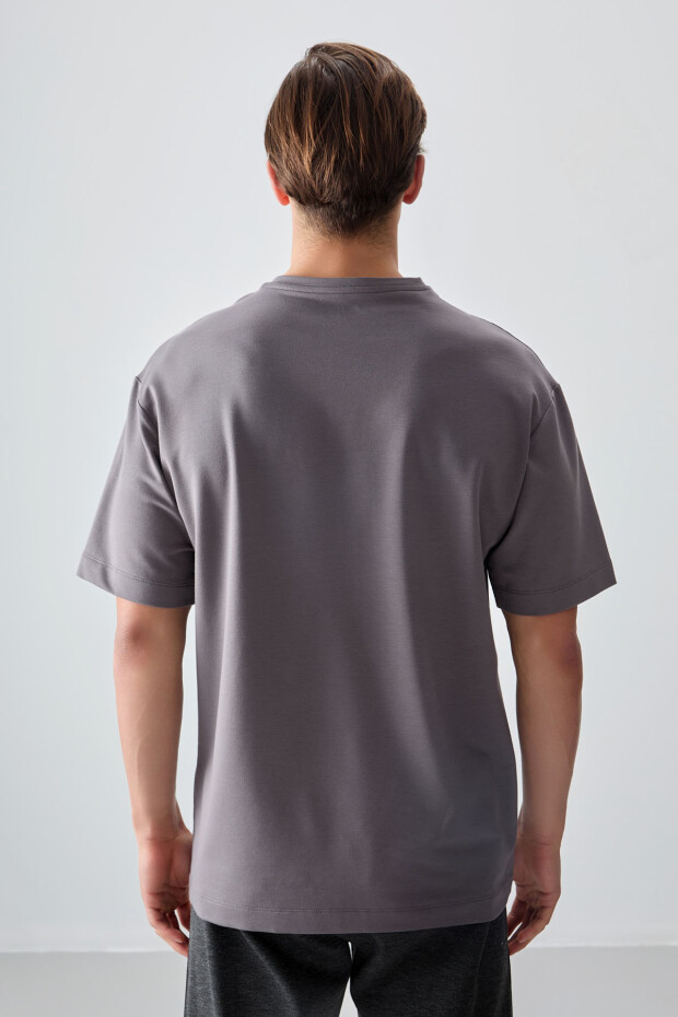 Koyu Gri Pamuklu Kalın Yumuşak Dokulu Oversize Fit Basic Erkek T-Shirt - 88377 - 6