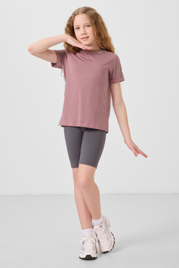Koyu Gri Pamuklu Kısa Paça Standart Fit Basic Kız Çocuk Tayt - 75188 - 2