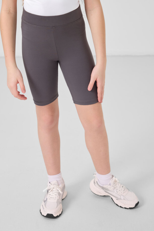 Koyu Gri Pamuklu Kısa Paça Standart Fit Basic Kız Çocuk Tayt - 75188 - 1