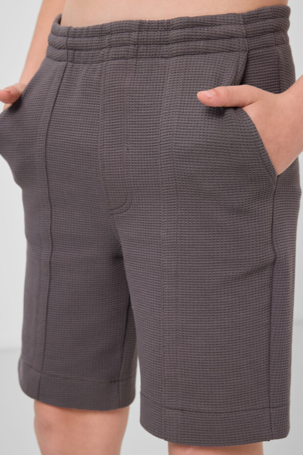 Koyu Gri Pamuklu Yumuşak Dokulu Standart Fit Basic Erkek Çocuk Şort - 11289 - 4