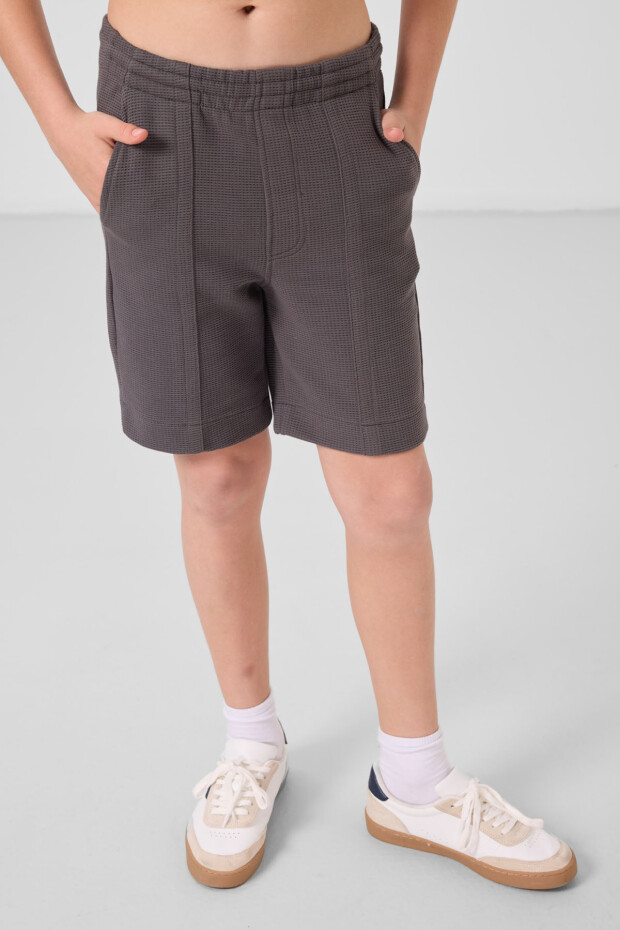 Koyu Gri Pamuklu Yumuşak Dokulu Standart Fit Basic Erkek Çocuk Şort - 11289 - 2