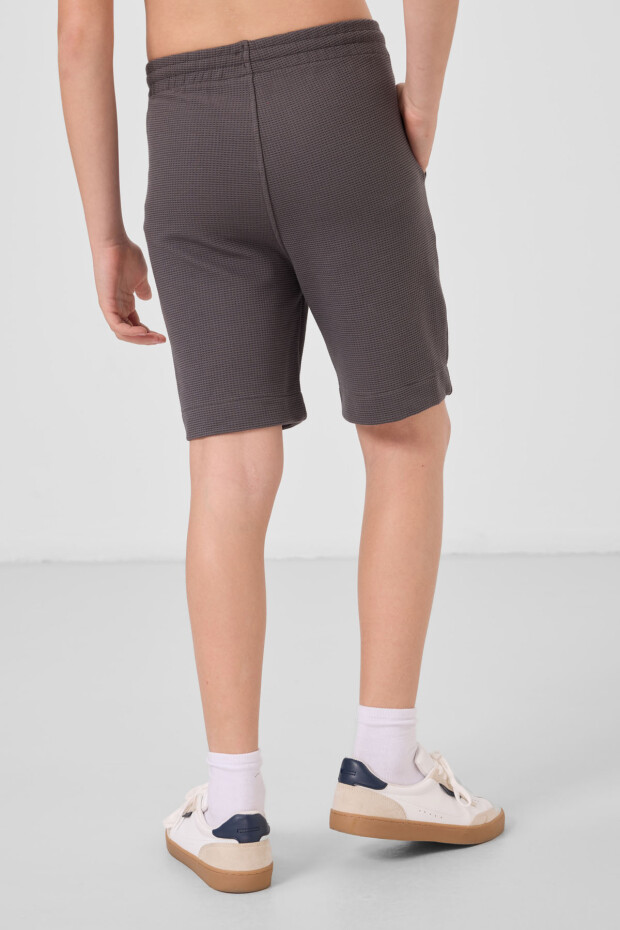 Koyu Gri Pamuklu Yumuşak Dokulu Standart Fit Basic Erkek Çocuk Şort - 11289 - 5