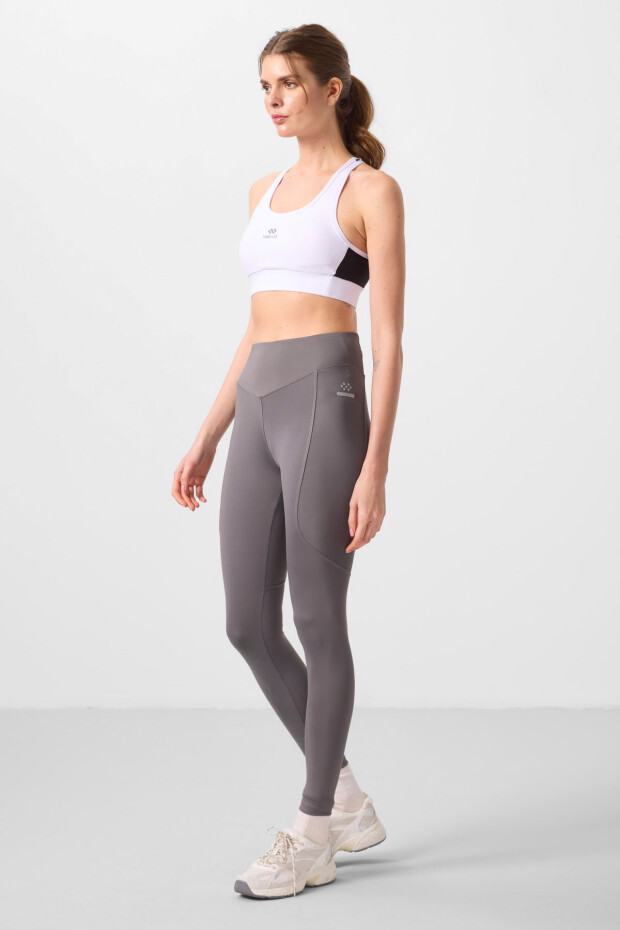 Koyu Gri Standart Fit Esnek Performans Kadın Tayt - 94666 - 1