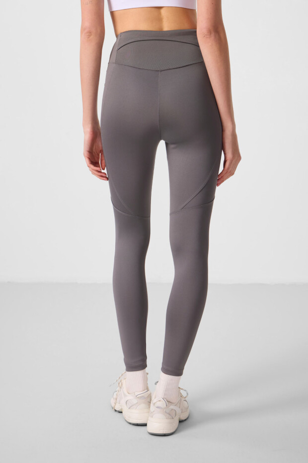 Koyu Gri Standart Fit Esnek Performans Kadın Tayt - 94666 - 5