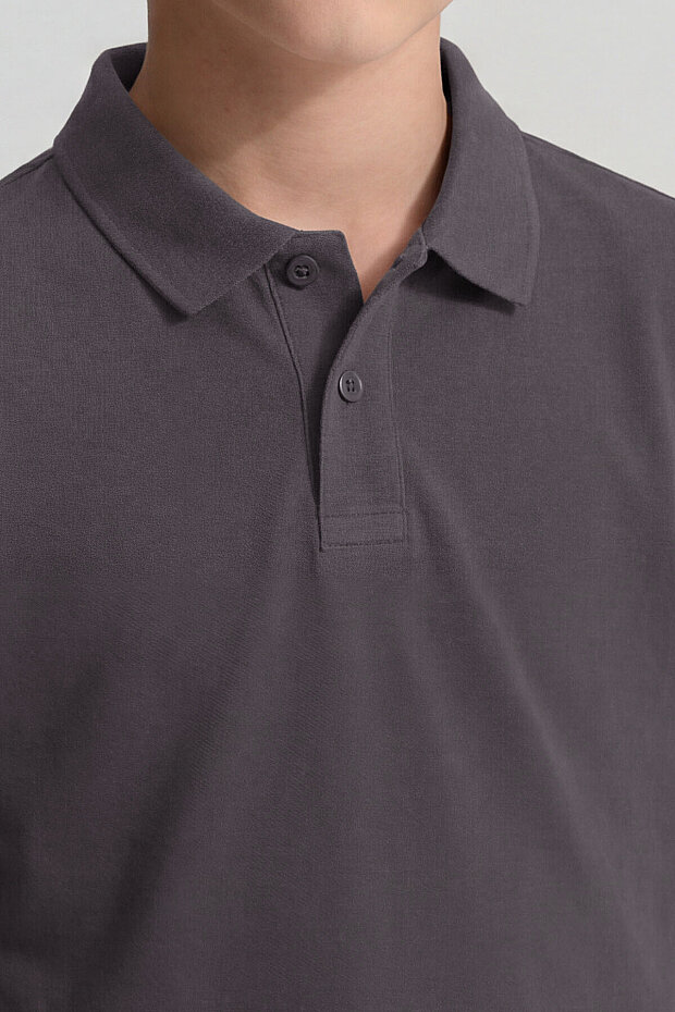 Koyu Gri Polo Yaka Standart Fit Basic Unisex Çocuk T-Shirt - 11330 - 3