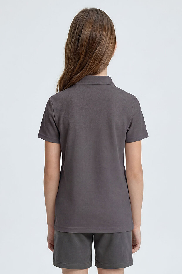 Koyu Gri Polo Yaka Standart Fit Basic Unisex Çocuk T-Shirt - 11330 - 4