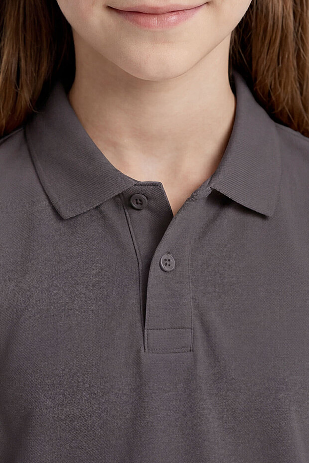 Koyu Gri Polo Yaka Standart Fit Basic Unisex Çocuk T-Shirt - 11330 - 5