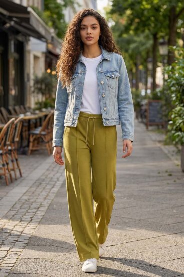 Koyu Hardal Yumuşak Dokulu Cepli Ön Dikiş Detaylı Kadın Palazzo Pantolon - 94670 