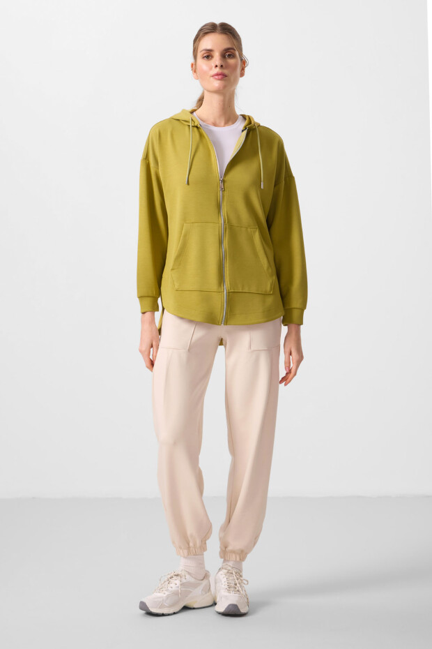 Koyu Hardal Yumuşak Dokulu Kapüşonlu Oversize Kadın Tunik Sweatshirt - 97302 - 5