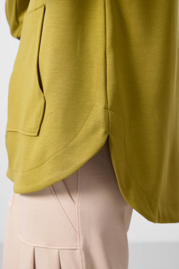 Koyu Hardal Yumuşak Dokulu Kapüşonlu Oversize Kadın Tunik Sweatshirt - 97302 - 3