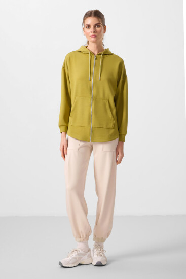 Koyu Hardal Yumuşak Dokulu Kapüşonlu Oversize Kadın Tunik Sweatshirt - 97302 - TOMMYLIFE (1)