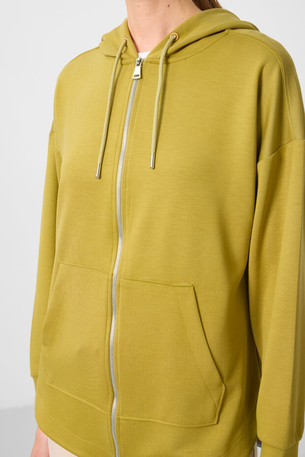Koyu Hardal Yumuşak Dokulu Kapüşonlu Oversize Kadın Tunik Sweatshirt - 97302 - 5