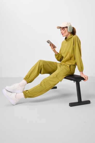 Koyu Hardal Yumuşak Dokulu Dik Yaka Gizli Fermuarlı Oversize Kadın Eşofman Takım - 95351 - TOMMYLIFE