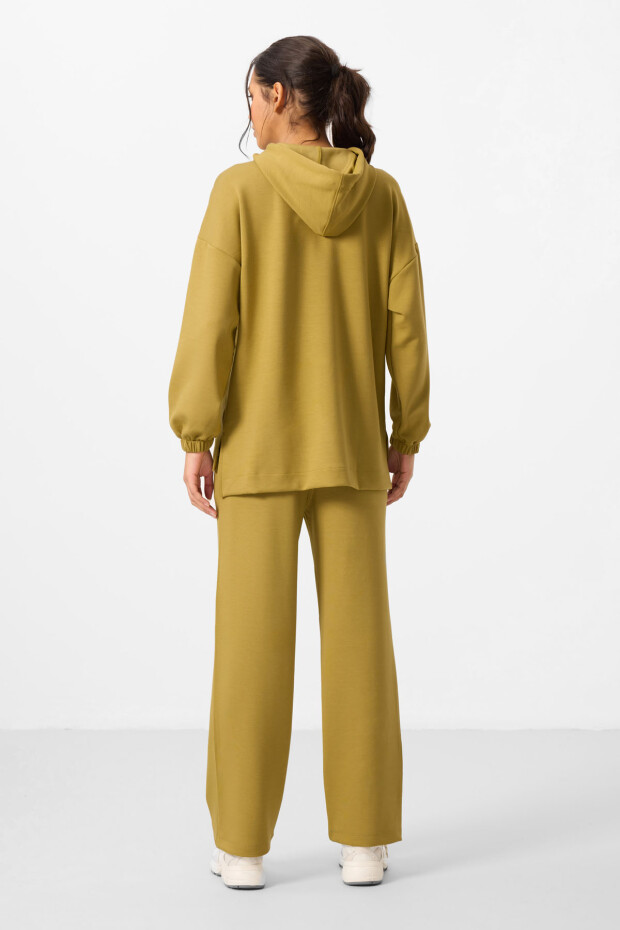 Koyu Hardal Yumuşak Dokulu Kapüşonlu Oversize Kadın Eşofman Tunik Takım - 95348 - 7