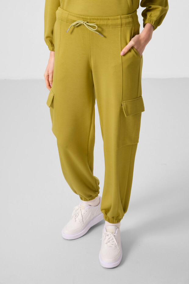 Koyu Hardal Yumuşak Dokulu Dik Yaka Gizli Fermuarlı Oversize Kadın Eşofman Takım - 95351 - 2
