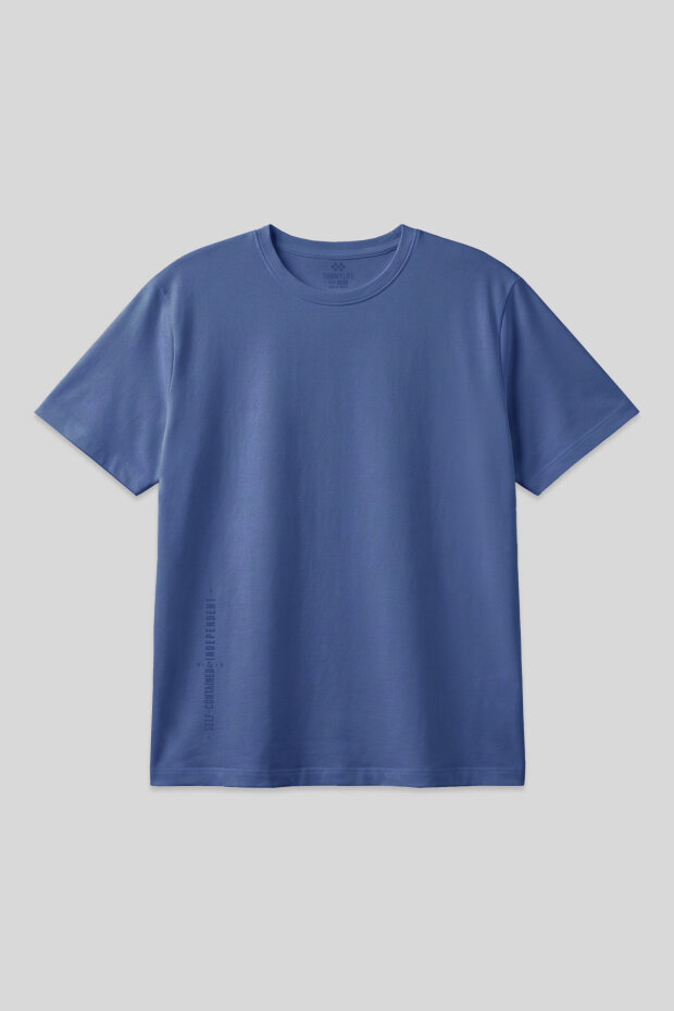 Koyu Mavi Baskılı O Yaka Rahat Form Battal Büyük Beden Erkek T-Shirt - 88472 - 2