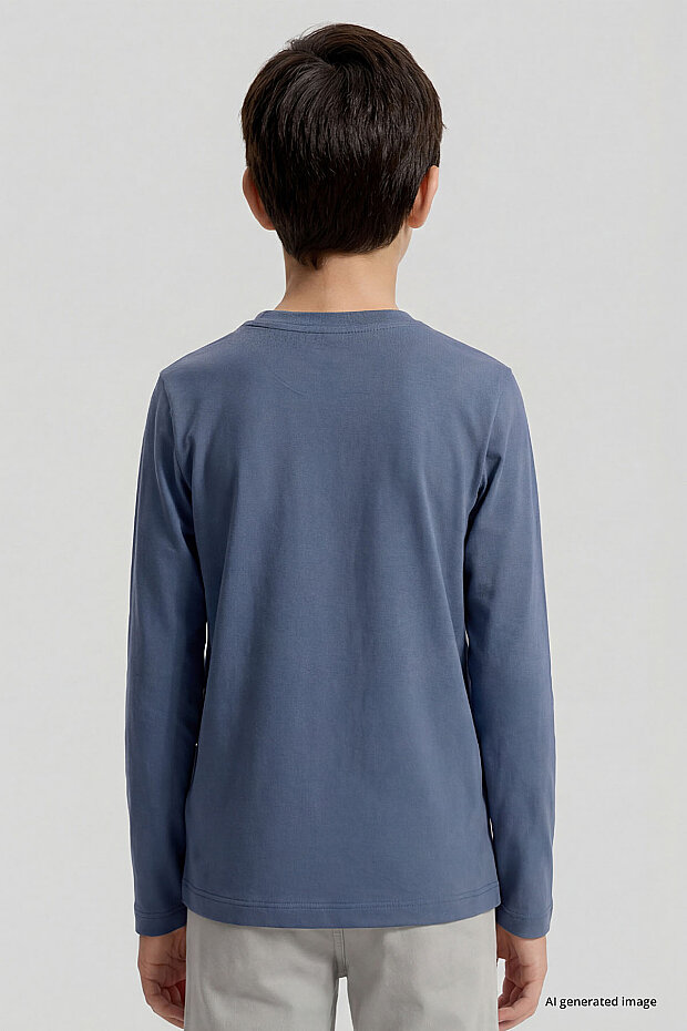 Koyu Mavi O Yaka Standart Fit Basic Uzun Kollu Unisex Çocuk T-Shirt - 11329 - 7